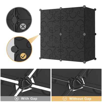 Cube Storage Organizer with Doors, Plastic 6-Cube Storage with Doors for Livingroom, Bedroom and Office (Black)