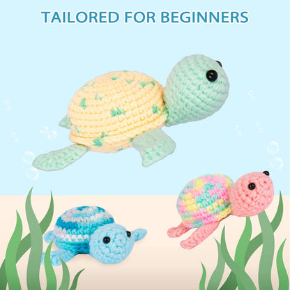 Crochet Kit for Beginners, Beginner Crochet Kit for Adults with Step-by-Step Video Tutorials, DIY Crochet Animal Kits Kids Knitting Supplies, 3 Pack Turtle Family (40%+ Yarn)