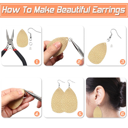 150pcs Hypoallergenic Earring Hooks Mixed Colors Ear Wire Hooks Earring Making Kit with 1000pcs Open Jump Rings 200pcs Earring Backs for Jewelry Making Findings