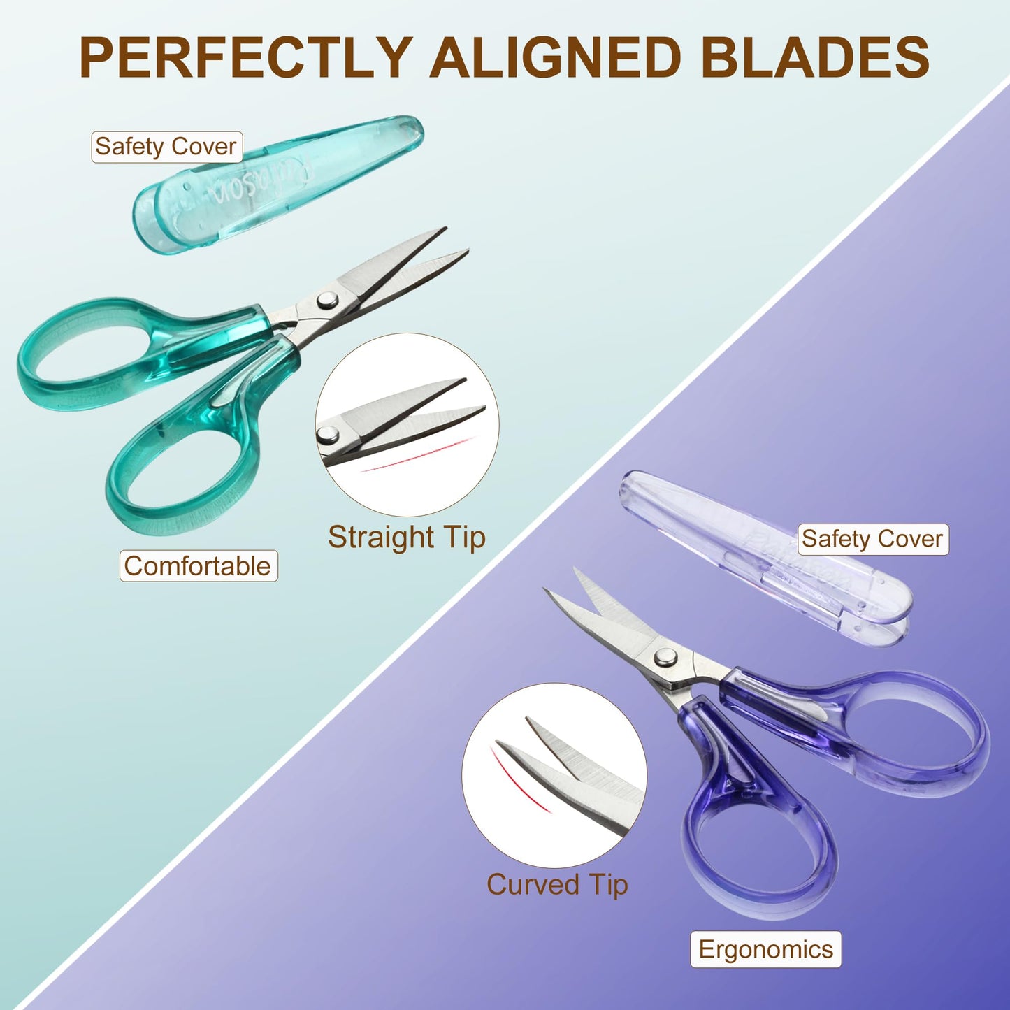 Sharpest & Precise Stainless Steel Curved Straight Thread Yarn Fabric Cutting Scissor with Safety Cap & TSA Complied Ideal for Embroidery Quilting Sewing Knitting Crafting Cross Stitch Crochet