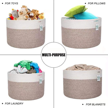 Design Extra Large 22 x 14in Decorative Blanket Basket for Living Room, Laundry Basket, Woven Cotton Rope Basket, Dog Toy Storage Bin Baskets, Round Basket for Pillows Towels, Light Brown
