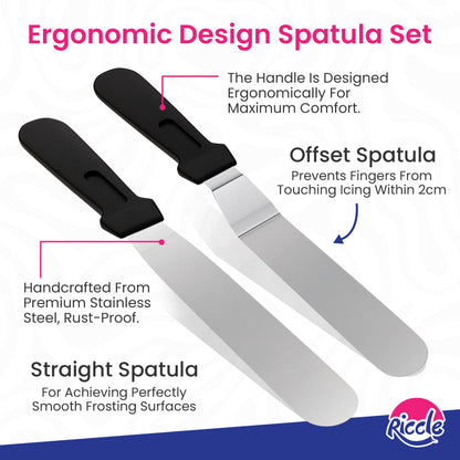 94 pcs Cake Decorating Kit with Cake Turntable - Includes 50pcs 16 Inch Disposable + 2 Reusable Piping Bags and Tips Set, 24 Icing Piping Tips, 2 Spatulas, 3 Icing Comb Scraper, 6 Cake Liners