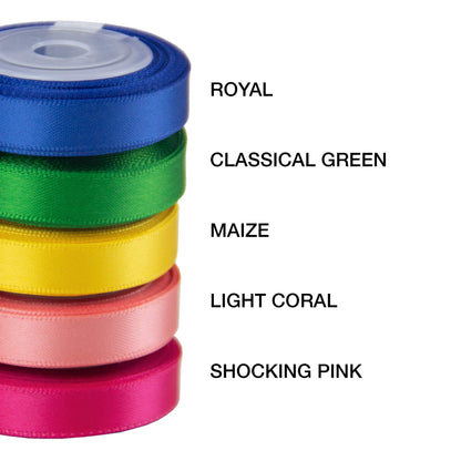 Solid Color Double Sided Polyester Satin Ribbon 10 Colors 3/8" X 5 Yard Each Total 50 Yds Per Package Ribbon Set, Perfect for Gift Wrapping, Hair Bow, Trimming, Sewing and Other Craft Projects