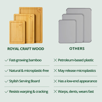 Wooden Cutting Boards for Kitchen Meal Prep & Serving - Bamboo Wood Cutting Board Set - Charcuterie & Chopping Butcher Block for Meat - Kitchen Gadgets Gift