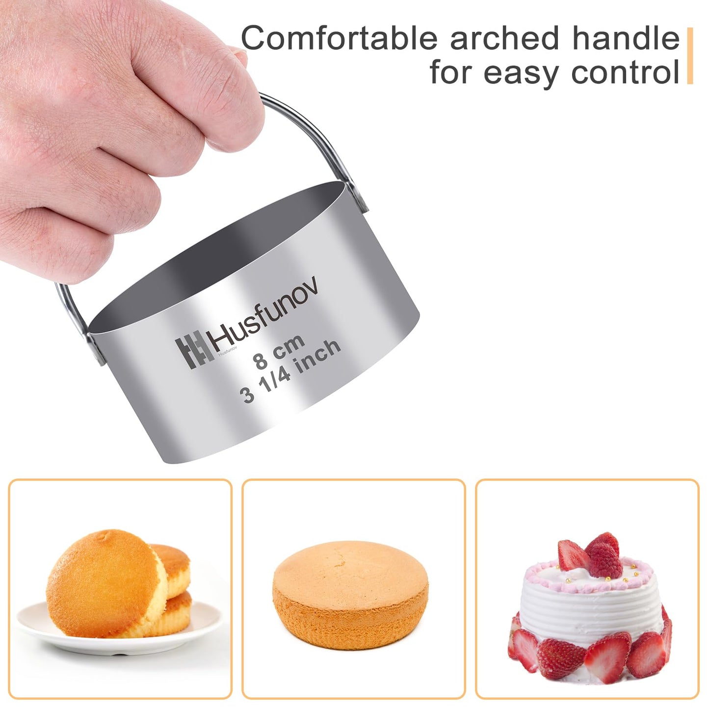 Biscuit Cutter Set Round Cookie Cutters with Handle 5 Pieces Stainless Steel Circle Professional Baking Dough Tools for Cake