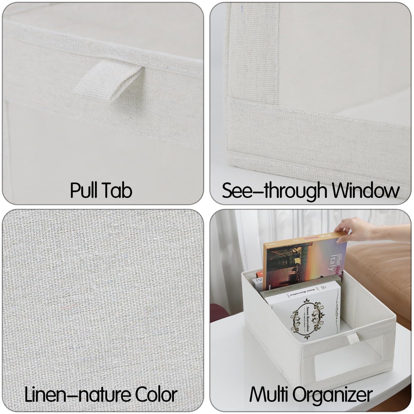 4 Pack Linen Storage Bins, Storage Containers for Organizing Clothing, Jeans, Toys, Books, Shelves, Closet, Wardrobe - Closet Organizers and Storage, Large Storage Boxes Baskets with Window