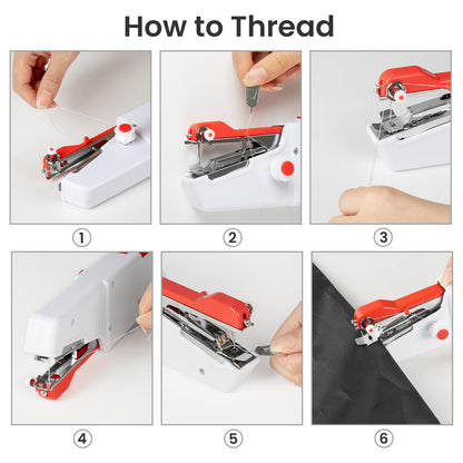 Handheld Sewing Machine, Mini Electric Portable Device for Quick Stitching, Beginners, DIY, Fabrics, Clothes, Home and Travel, White