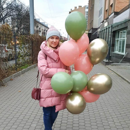 Retro Dusty Pink Sage Green Metallic Gold Latex Balloons, 35pcs Set - Olive Green Pink White Gold Confetti for Girls Jungle Birthday Baby Shower Wedding Party Decoration