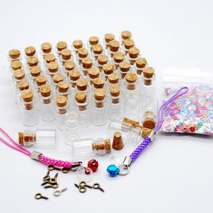 50pcs 0.5ml-extra Mini Tiny Clear Glass Jars Bottles with 50pcs Cork Stoppers and 50pcs Eye Screws, Glass Bottles for Decoration, Arts & Crafts, Projects, Party Favors