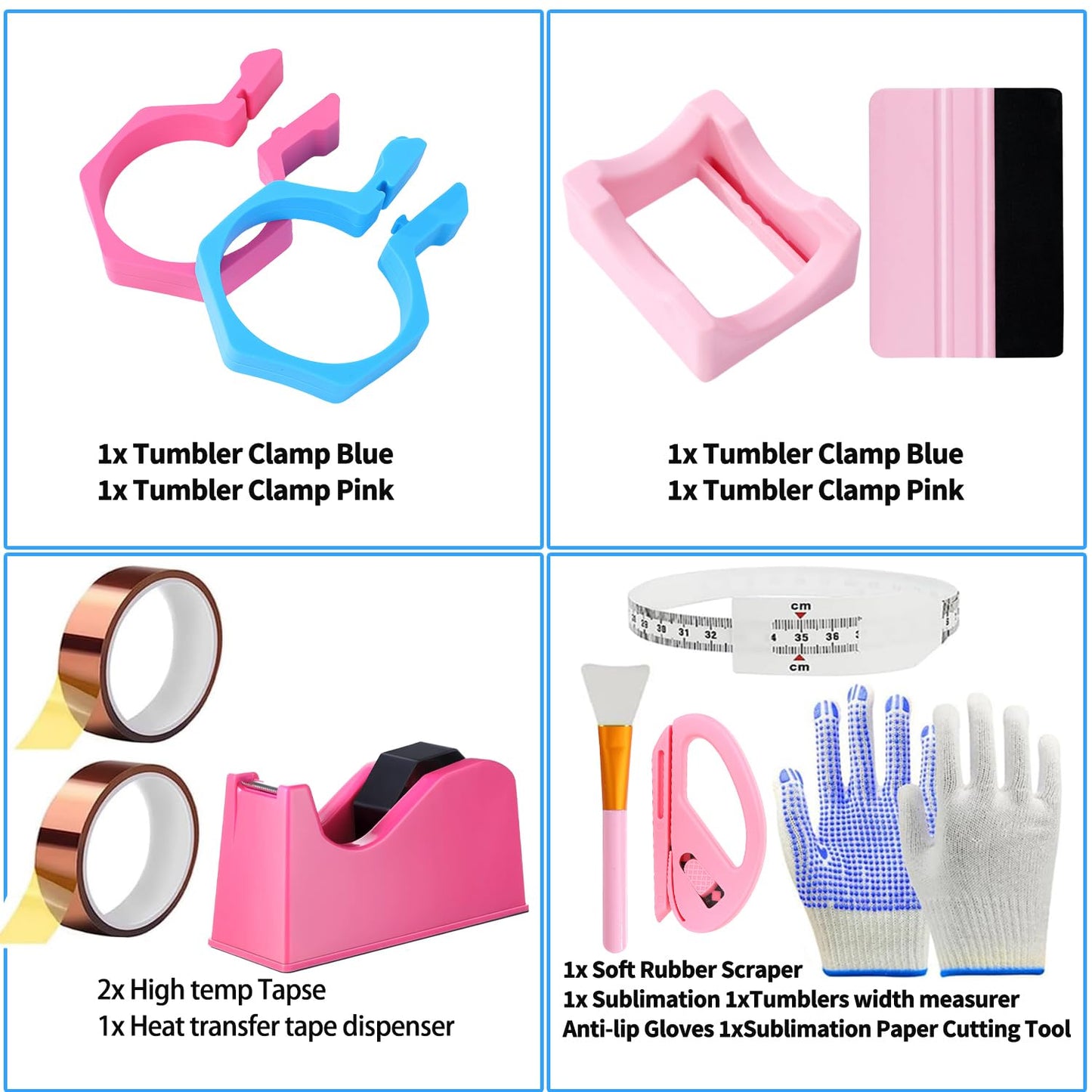 Generic Sublimation Blanks Tumbler Clamp Tool Pink Kits for 20 Oz Sublimation Blanks, Heat Resistant Gloves, Heat Tape Sublimation, Heat Tape Dispenser Sublimation Kit, Tumbler Clamp Clamp Blue&Pink.