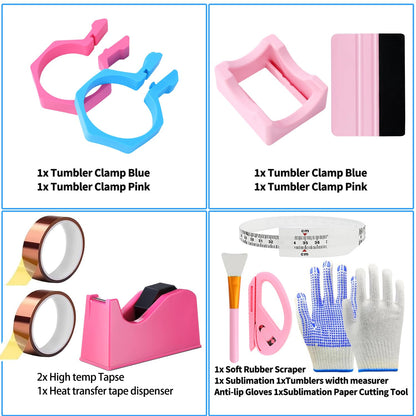 Generic Sublimation Blanks Tumbler Clamp Tool Pink Kits for 20 Oz Sublimation Blanks, Heat Resistant Gloves, Heat Tape Sublimation, Heat Tape Dispenser Sublimation Kit, Tumbler Clamp Clamp Blue&Pink.