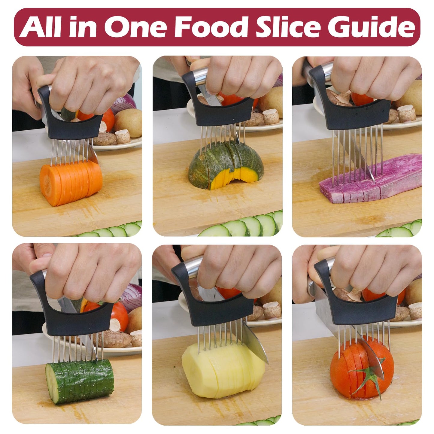 Onion Holder for Slicing, Onion Cutter Vegetable Chopper, Stainless Steel Tomato Slicer Vegetable Cutter for Potato, Avocados, Eggs, Food Slicer Assistant Tool for Fruit Lemon and Meat