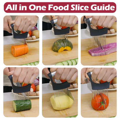 Onion Holder for Slicing, Onion Cutter Vegetable Chopper, Stainless Steel Tomato Slicer Vegetable Cutter for Potato, Avocados, Eggs, Food Slicer Assistant Tool for Fruit Lemon and Meat