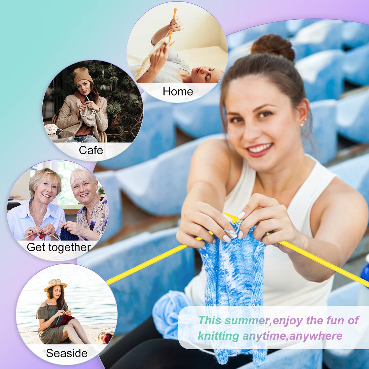 14PCS Plastic Knitting Needles for Beginner and Kids, 10 inch Long Straight Knitting Needles Single Pointed Needles Colorful Knit Needle Set Knitting Kit DIY Craft Yarn Weaving Tool,4mm to 10mm