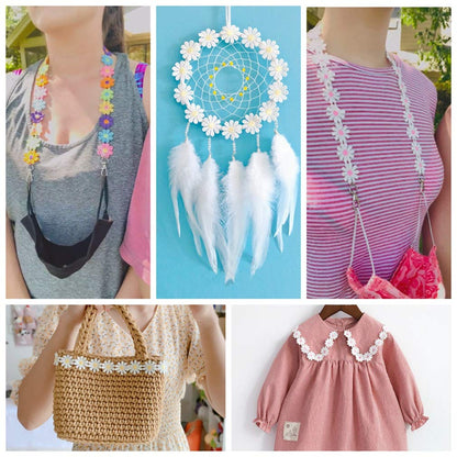 Daisy Flower Lace Trim Embroidered DIY Handmade Patchwork Ribbon Sewing Supplies Crafts 2.5CM Wide 7Yards Colorful