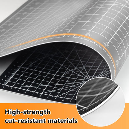 Self Healing Cutting Mat:18"x12" Double Sided 5-Ply Hobby Mat, A3 Rotary Cutting Sewing Mat for Crafts, Fabric,Sewing,Quilting,Scrapbooking,Projects,Grey/Black