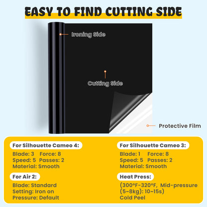 Black HTV Heat Transfer Vinyl Rolls - 12" x 20ft Black Iron on Vinyl for Shirts, Iron on for All Cutter Machine - Easy to Cut & Weed for Craft Heat Vinyl Design