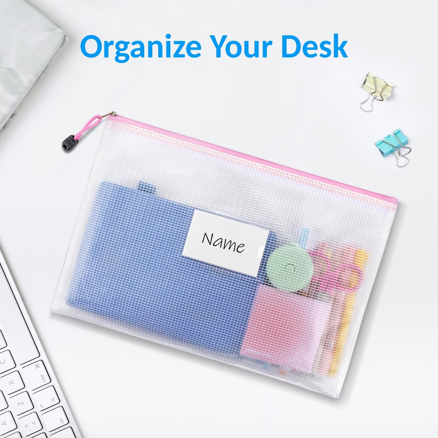 20 Pack Mesh Zipper Pouch Bags, A4 Letter Size, Zipper Bags with Label Pocket, Waterproof Zipper Pouches for Classroom Organization, Board Game Storage, Document Bag for Office School Supplies