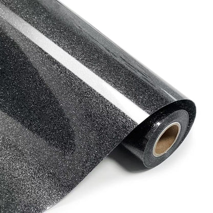 Black Glitter HTV Heat Transfer Vinyl Rolls- 10" x 8ft. Glitter HTV Black for Shirts. Iron on Vinyl and Heat Transfer Vinyl for All Cutters Machines. Easy to Cut & Weed Heat Vinyl Designs