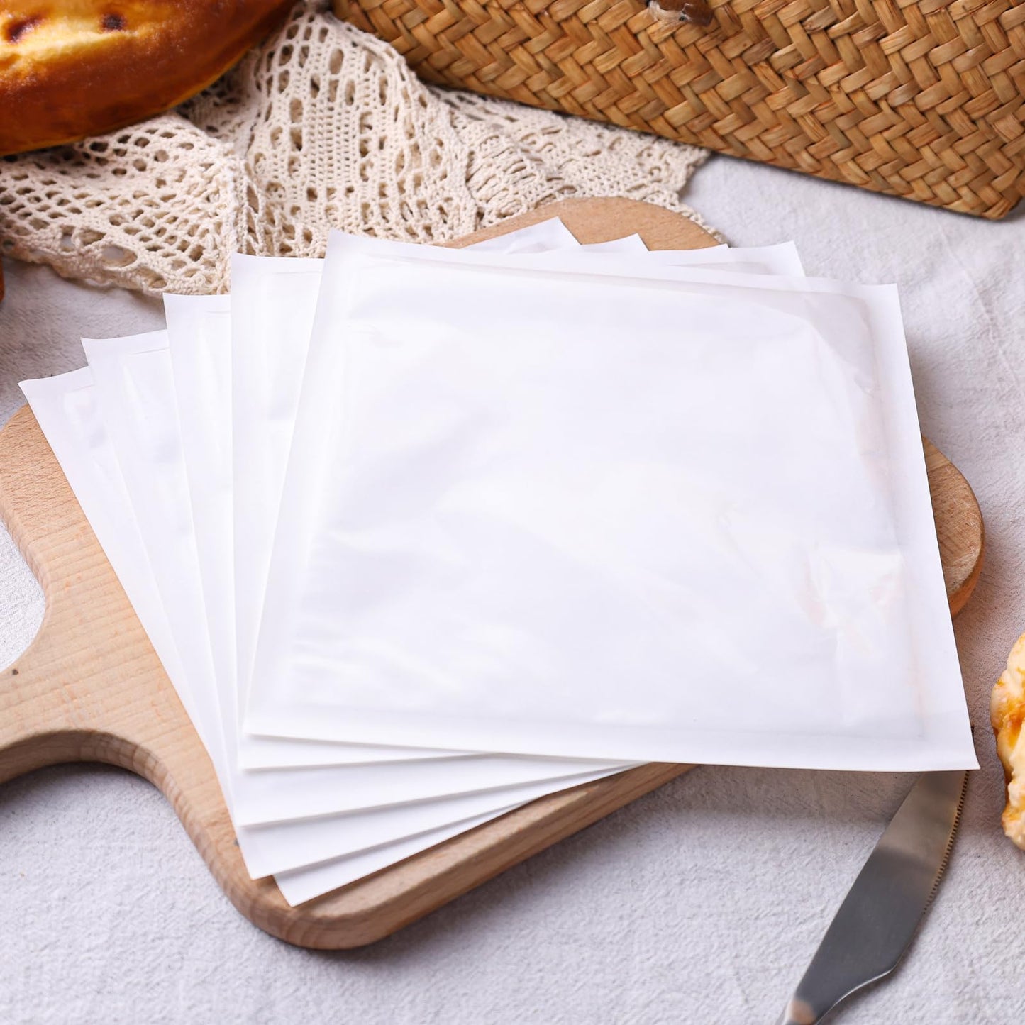 100PCS Heat-Sealable Cookie Bags with Window, 7.1"x7.5" Greaseproof Kraft Paper Bakery Bags for Donuts, Cookies, Bread, Sandwich Packaging