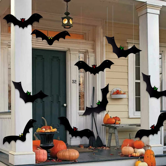 Halloween Hanging Bats 12 Pieces 3D Realistic Scary Large Fake Black Hanging Flying Bat Spooky for Yard Sign Outdoor Indoor Lawn Decorations(3 Style)