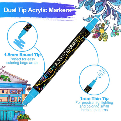 36 Colors Dual Tip Acrylic Paint Pens Markers, Premium Acrylic Paint Pens for Wood, Canvas, Stone, Rock Painting, Glass, Ceramic Surfaces, DIY Crafts Making Art Supplies