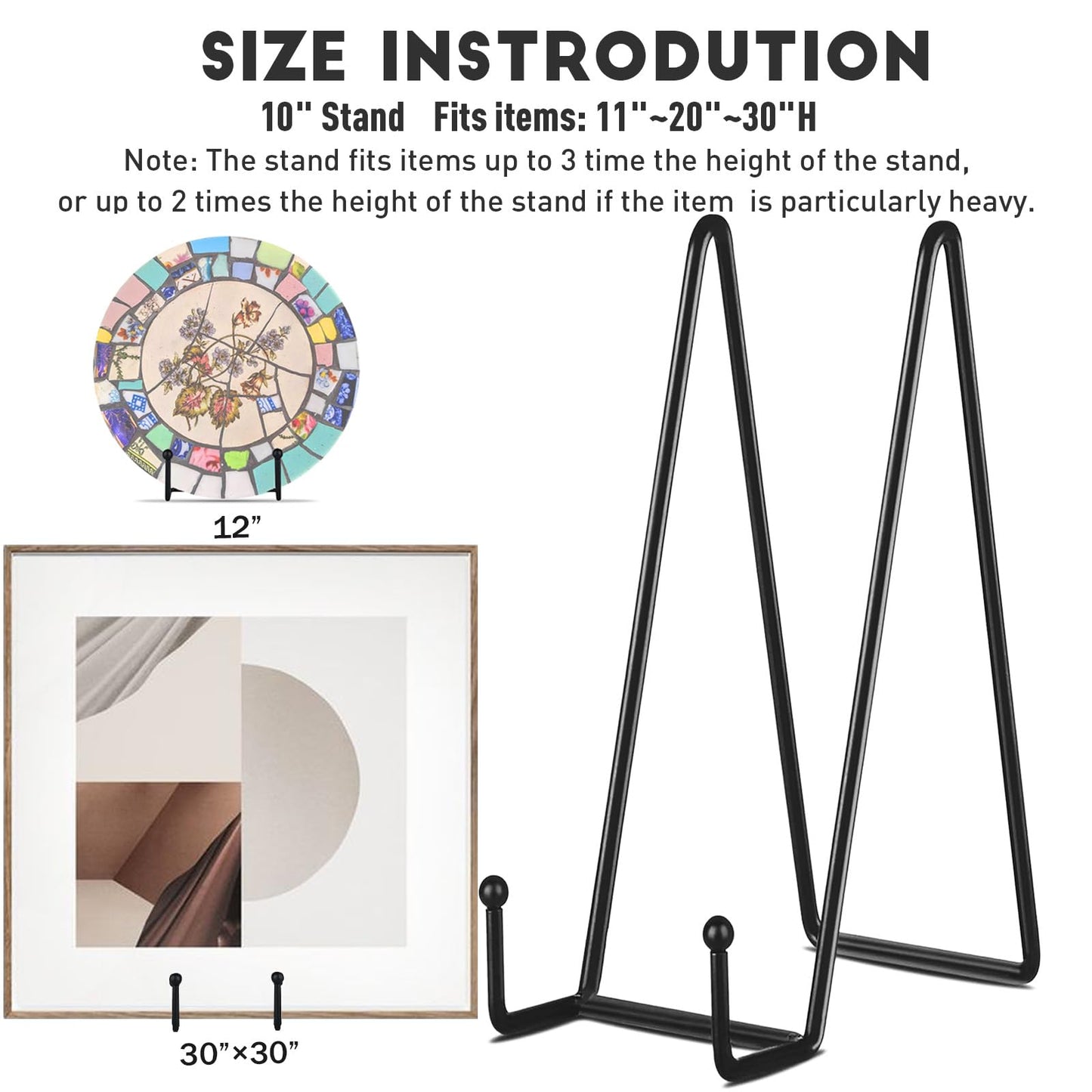 5 Pack 10 Inch Plate Holder Display Stands, Large Metal Black Frame Stand for Picture, Book, Photo Easel, Creation, Collectibles