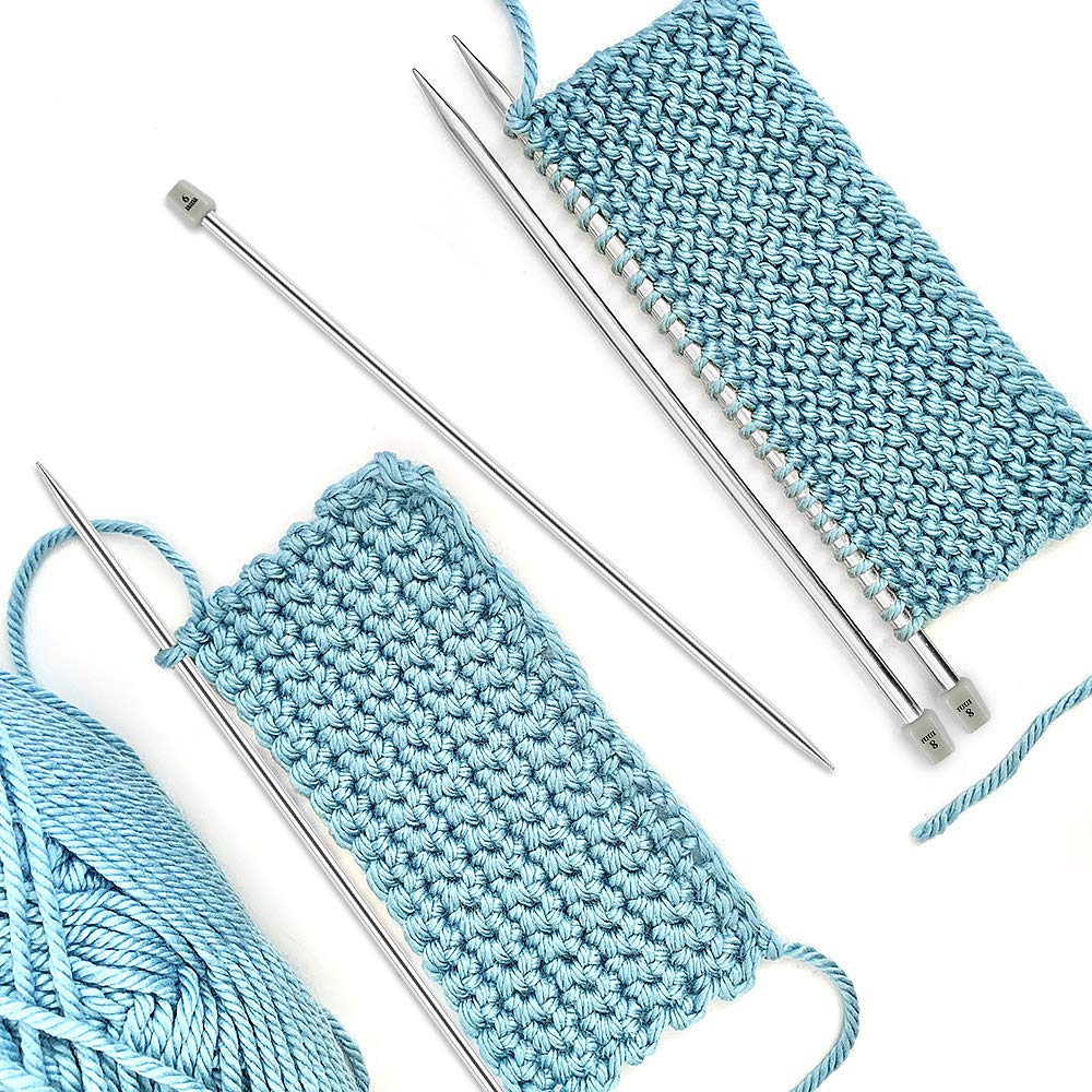 22 Pcs Knitting Needles Set, 14 Inches Stainless Steel Straight Single Pointed Knitting Needle Kit Metal Knitting Kit in Different Sizes 2.0mm to 8.0mm, with Gift Organizer Bag, 11 Pairs