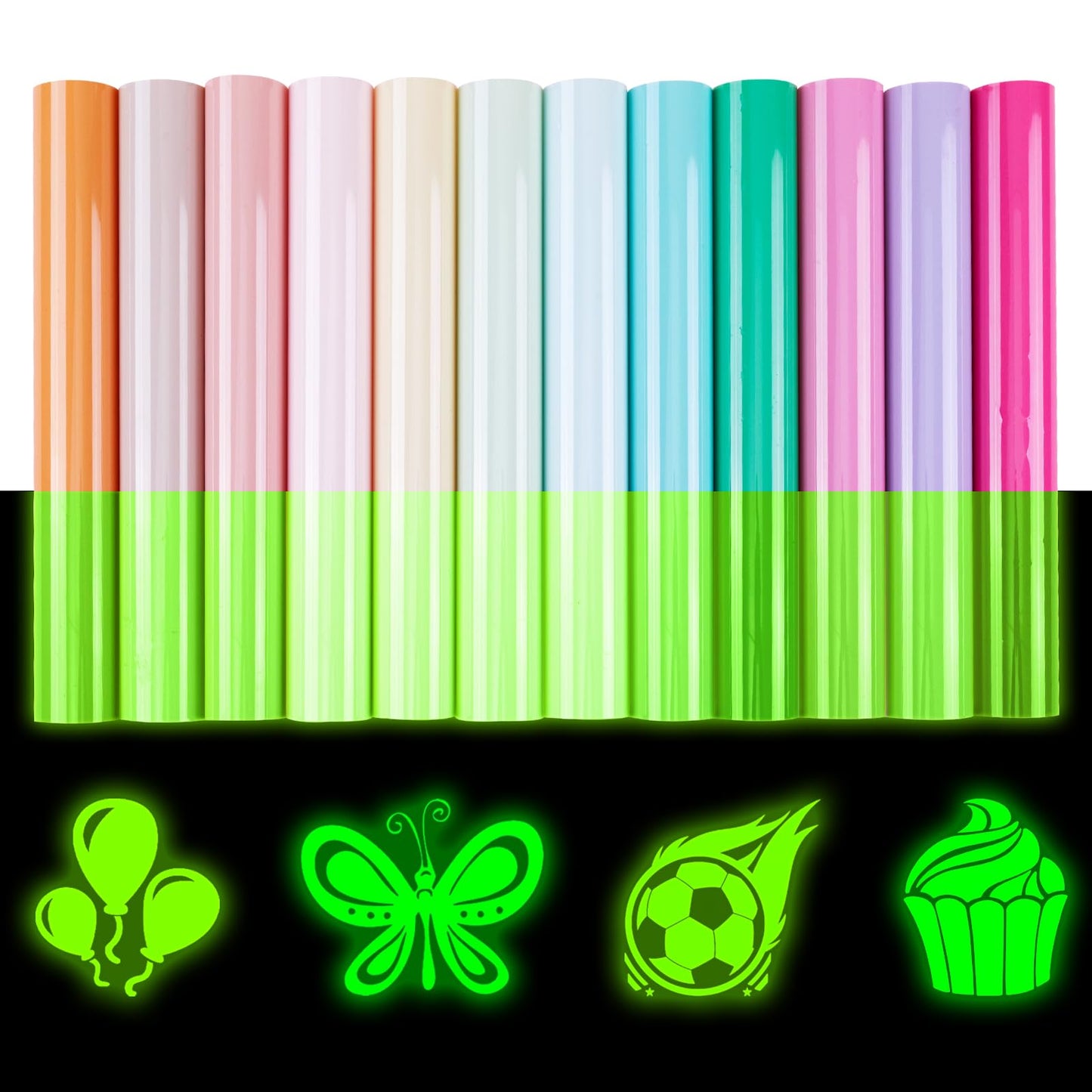 Glow in The Dark Boho HTV Vinyl - 12 Sheets 12''x 10''Pastel HTV Iron on Vinyl Heat Transfer Vinyl for T-Shirts