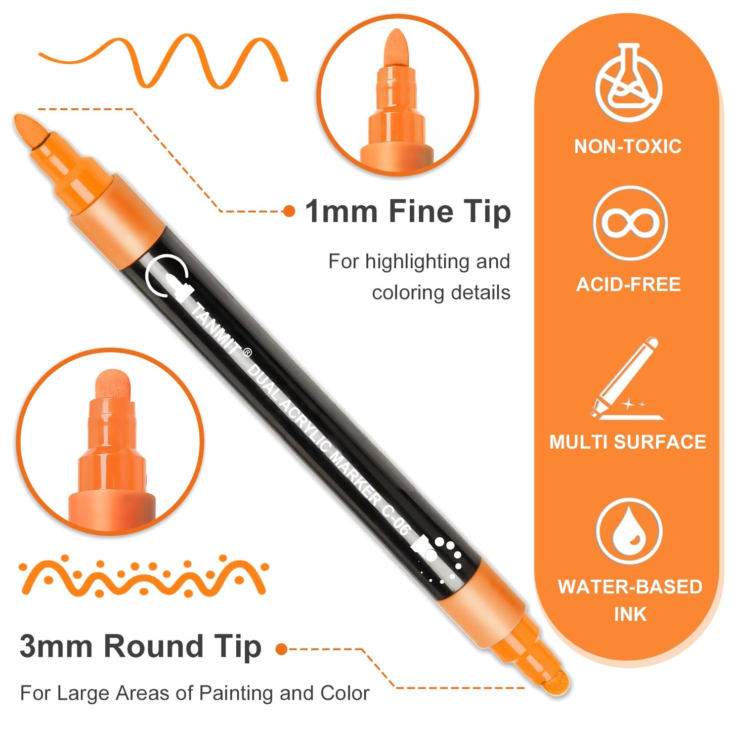 24 Colors Dual Tip Acrylic Paint Pens for Rock Painting, Wood, Canvas, Stone, Glass, Ceramic Surfaces, DIY Crafts Making Art Supplies (Round Tip and Fine Tip)