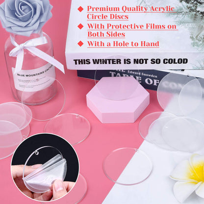 Acrylic Keychain Blanks for Vinyl, Ornament Acrylic Blanks Keychain Bulk Clear Acrylic Round with Hole for Engraving DIY Projects, Art Crafts (2.5 Inch, 30 Pcs)