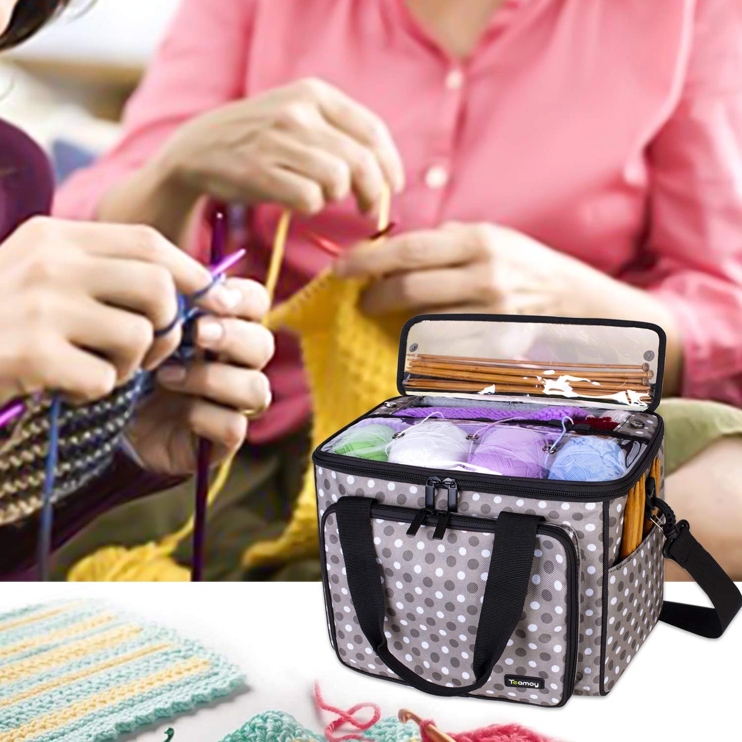 Knitting Bag, Yarn Storage Tote with Inner Divider for Yarn and Unfinished Project, High Capacity, Easy to Carry Crochet Hooks, Knitting Needles and Accessories-No Accessories Included