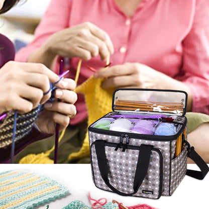 Knitting Bag, Yarn Storage Tote with Inner Divider for Yarn and Unfinished Project, High Capacity, Easy to Carry Crochet Hooks, Knitting Needles and Accessories-No Accessories Included
