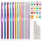 37 PCS Crochet Hooks Set, High Quality Coloured Aluminum Ergonomic Handle Crochet, Hook Needles for Arthritic Hands, with Stitch Markers and Large-Eye Blunt Needles