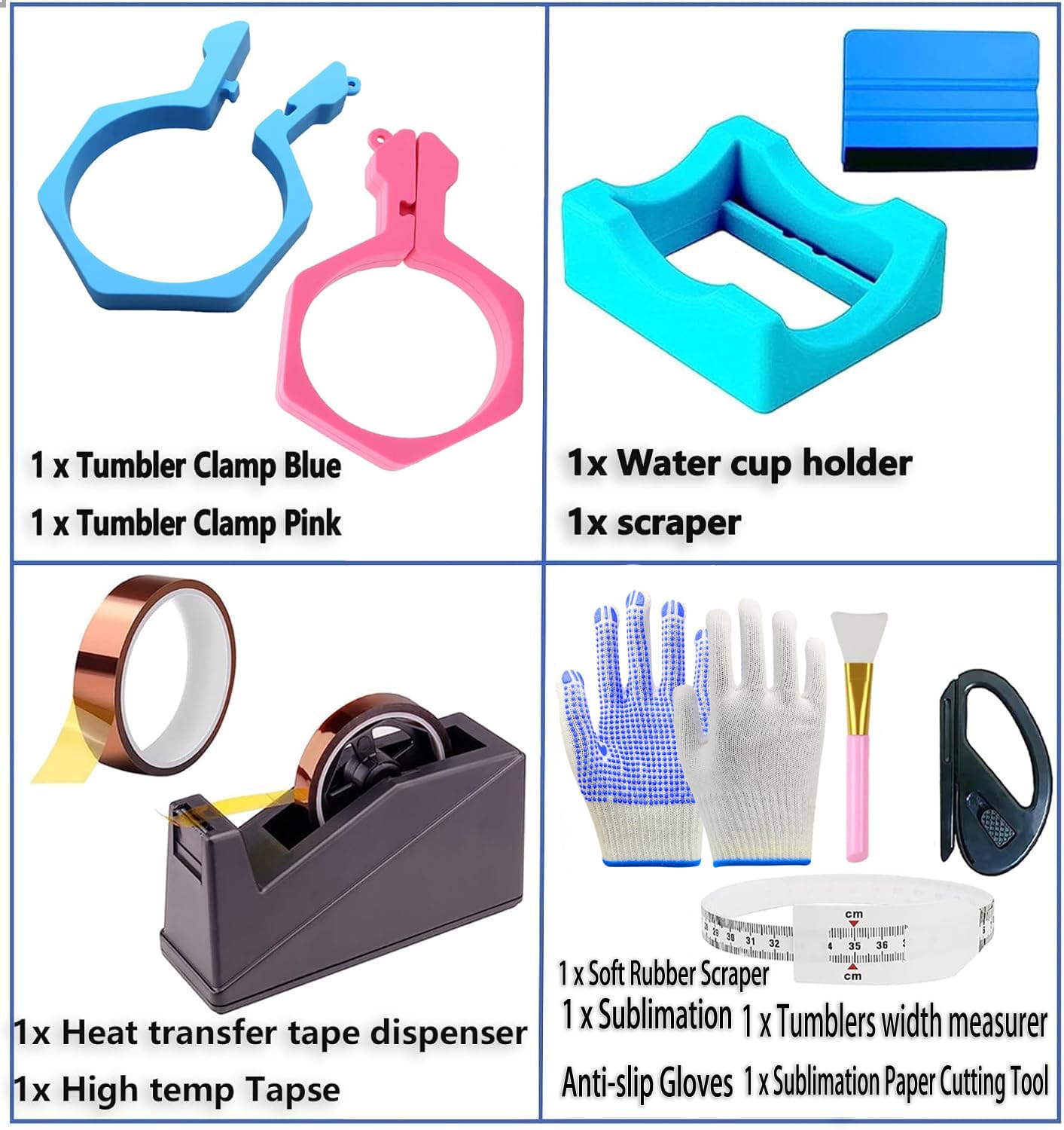 Sublimation Blanks Tumbler Clamp Tool, for 20 Oz Sublimation Blanks, Heat Resistant Gloves, Heat Tape Sublimation, Heat Tape Dispenser Sublimation Kit, Tumbler Clamp Clamp (Blue,Pink)