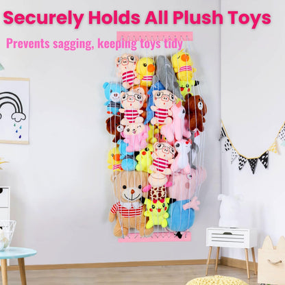 Stuffed Animal Storage Wooden Soft Toy Storage for Kids Room，Wall Mount Door Hanging Stuffed Animal Toy Organizer Shelf for Nursery Play Room Pink -Patent