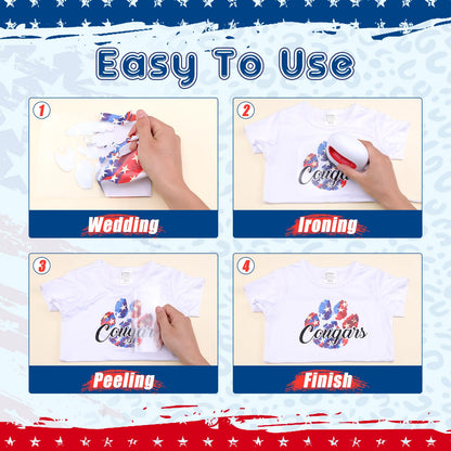 4th of July American Flag - 10pcs 12x10in US Flag Patterned Patriotic HTV Iron On Vinyl Compatible with Cricut/Cameo