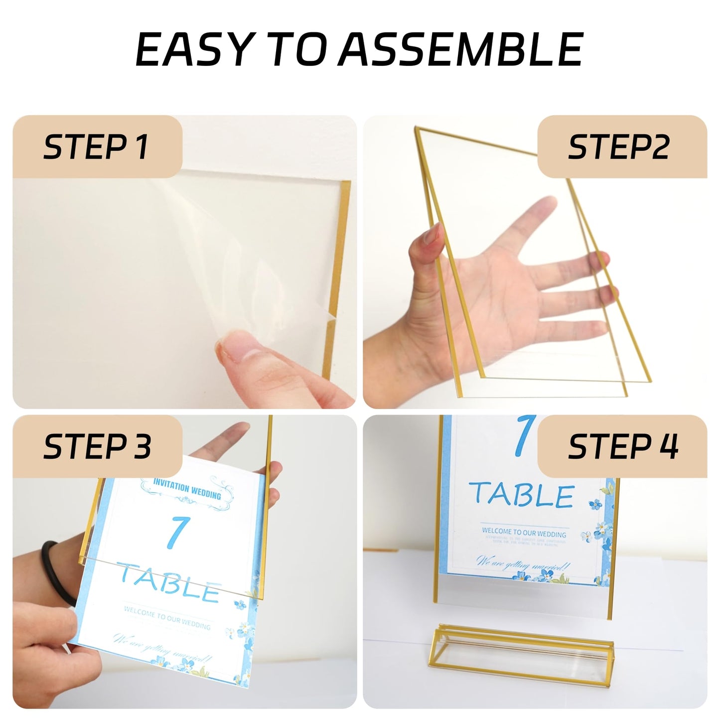 4x6 Acrylic Sign Holders 8 Pack Gold Table Number Holder for Wedding Picture Frame Double Sided Table Menu Stands with Vertical Stand, Photos and Art Display