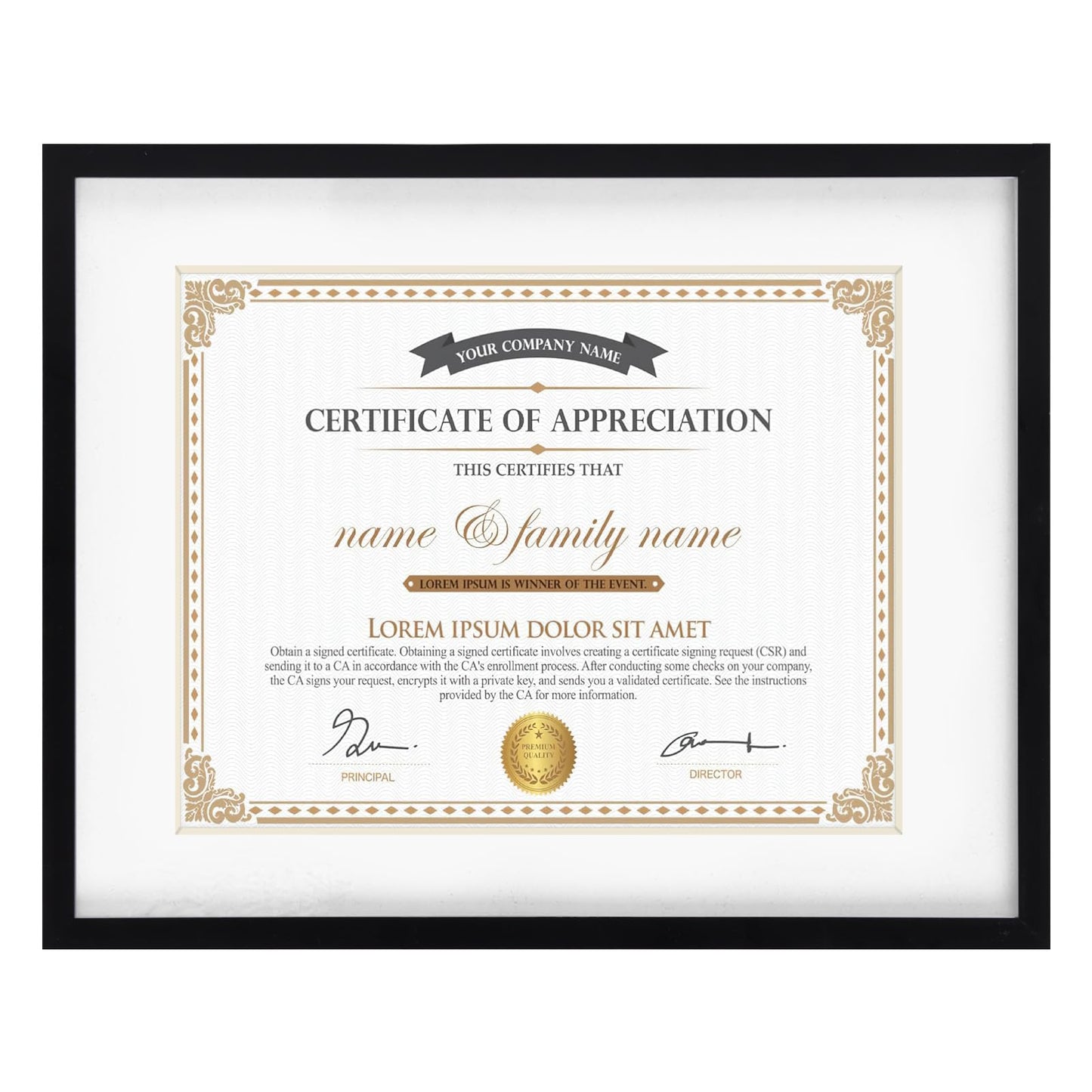 11x14 Black Picture Frame, Display Certificate Document Pictures 8.5x11 with Mat or 11x14 Without Mat, 1 Pack 11 by 14 Frame for Wall Hanging and Table