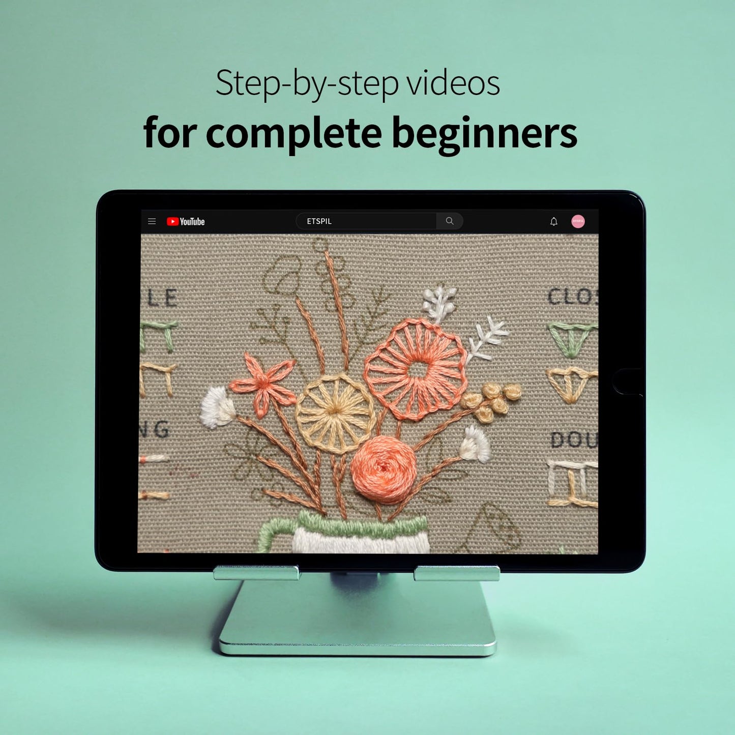 Embroidery Kit for Adult Beginners, 3-Pack 33-Stitch Practice Samplers, Pre-Stamped Patterns, 7.8 Inch Hoop, Threads and Needles, Step-by-Step Guide with Video