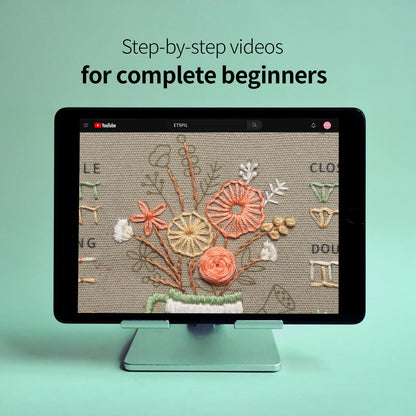 Embroidery Kit for Adult Beginners, 3-Pack 33-Stitch Practice Samplers, Pre-Stamped Patterns, 7.8 Inch Hoop, Threads and Needles, Step-by-Step Guide with Video