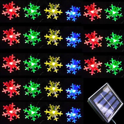 Solar Christmas Fairy String Lights 20 ft 30 LED 8 Modes Solar Snowflake Outdoor Waterproof Powered String Lights for Garden Patio Yard Home Christmas Tree Parties(Multicolor)