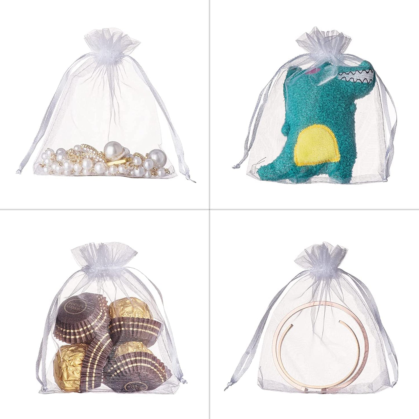 100PCS Sheer Organza Bags - White Wedding Favor With Drawstring, 4x6 Inches Jewelry Gift for Party, Festival, Makeup