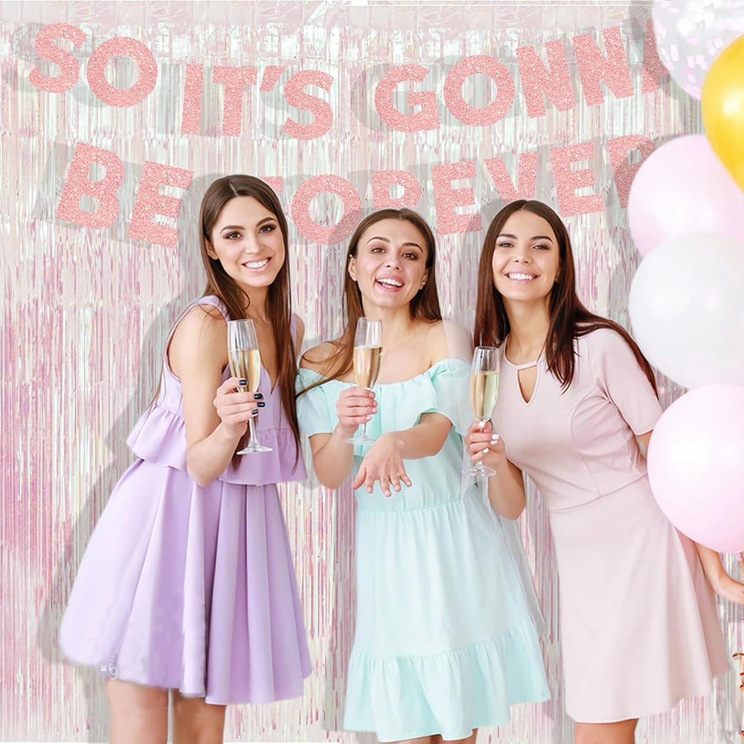 Party Decorations Iridescent Foil Fringe Backdrops - 2 Pack 3.2 x 6.5 ft Holographic Tinsel Photo Booths Pros Streamer Curtains for Easter Girl Birthdays Engagement Unicorn Parties - Clear