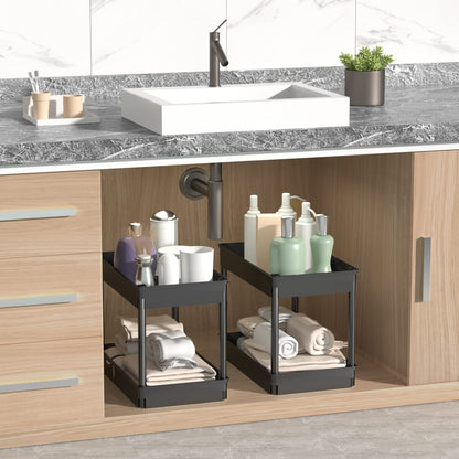 4 Tier Wide Storage Cart Mobile Shelving Unit Organizer Slide Out Storage Rolling Utility Cart Tower Rack for Kitchen Bathroom Laundry, Plastic & Stainless Steel,Black