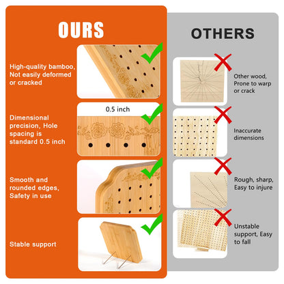 7.6 in Blocking Boards for Crochet Projects with Rose Pattern, Crochet Blocking Board with Pegs, Granny Square Blocking Board with 20 Stainless Steel Pegs, Bamboo
