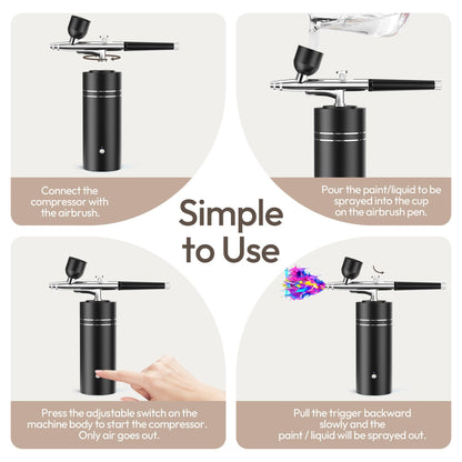 Airbrush Kit with Compressor 30PSI Portable Airbrush Gun Rechargeable Handheld Cordless Air Brush for Nails Art, Painting, Cake Decor, Cookie, Mode, Makeup, Barber (Black)