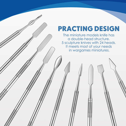 5 Pieces Miniature Sculpting Tools Set Mini Stainless Steel Double-Headed Tool for Model and Convert Plastic, Resin and Metal Tabletop War Game Miniatures Models