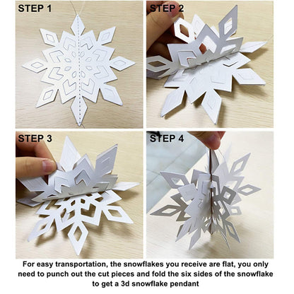 Winter Christmas Hanging Snowflake Decorations, 12PCS Snowflakes Garland & 12PCS 3D Glittery Large White Snowflake for Christmas Winter Wonderland Holiday New Year Party Home Decorations
