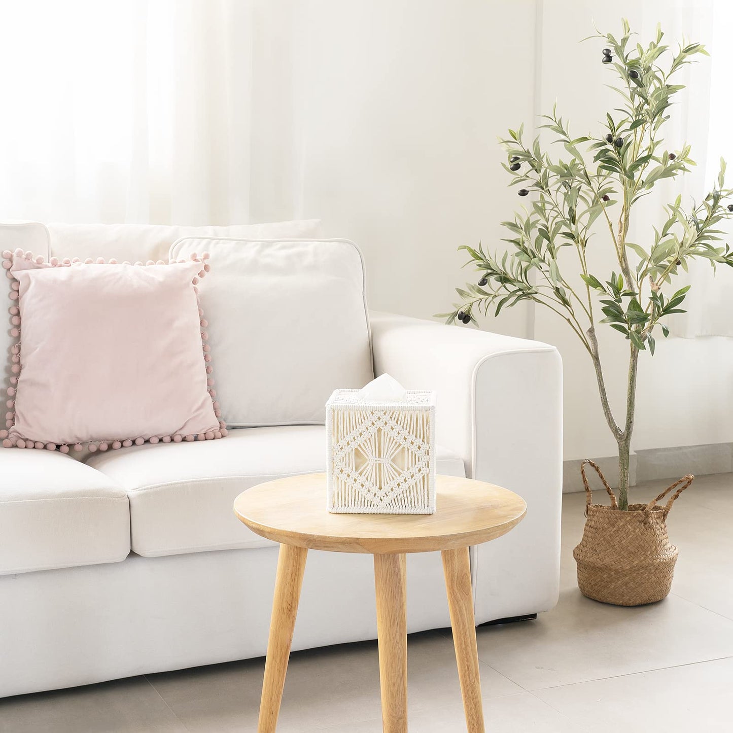 Tissue Box Cover Macrame Square Open-Bottom Tissue Box Holder Boho Decor Tissue Organizer Bohemian Handmade Woven Tissue Cube Box for Bathroom Bedroom Dresser Living Room Office Dorm